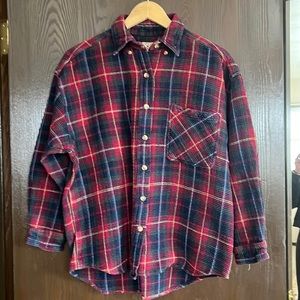 Vintage Express Blue/Green/Red Plaid Waffle Material Button Down Shirt